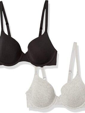 Pair of two (2) underwire knit T-shirt bras size 30F, one gray, one black